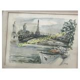 Water color - sized 24x21 - boat and bridge photo