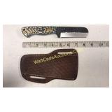 Damascus Steel 4in Blade Bull Cutter Knife Blue &