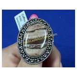 Coffee  Jasper Ring With German Silver Chain sz 9