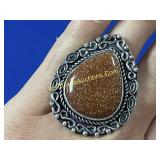Red Sun Stone  Ring With German Silver Chain sz 7