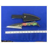 Damascus Tactical Knife w/ Leather Sheath 6