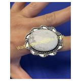 Howlite Ring With German Silver Chain sz 8
