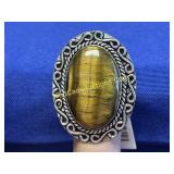 Tiger Eye Ring With German Silver Chain sz 7