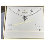 A New Day Necklace & Earrings "F" Silver Plated Cu