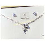 A New Day Necklace & Earrings "F" Silver Plated Cu