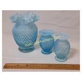 Fenton Blue Opalescent Hobnail 3pc