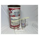 Budweiser Metal Can, Beer Mug, and Towel 3pc