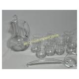 Glass Pitcher, Glasses, and Laddle 14pc