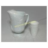 Milk Glass Pitcher and Tumbler 2pc