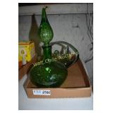 Green Glassware Mix lot of 2 Candy Dish and Wine