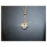 Gold Necklace with Green & Red Rinestones - 10"