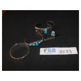 Turquoise and Silver Bracelets and Ring - Lot of