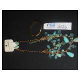 Aqua and Gold Necklace with Matching Earrings and