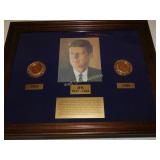 JFK Comenmorative Framed Art with Coins 1964 and