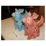 LED Ceramic Pigs Set of 2 Approx. 10" Tall