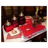 Kitchen Décor- Red Canisters Hand Blown Glass,