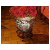 Japanese Pottery Large on Wooden Stand with