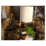 Brass Lamp and Decorative Pillows and Throw Mix