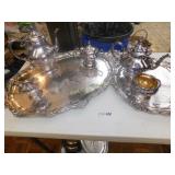 Silver Plated Large Serving Platters and Tea Set