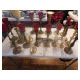 Brass Candle Holders Mix Lot of 21 with Candles