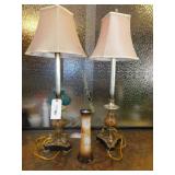 Table Lamps Pair with A Antique Vase Approx. 36"