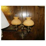 Double Heavy Brass Hurricane Lamp Antique