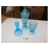 Teal Glass Ware Collection Vintage Lot of 3