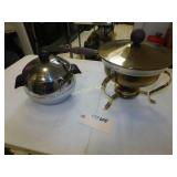 Brass Fondue Pot and Metal Ice Bucket Lot