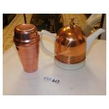 Coffee/Tea Pot With Copper Warmer and Copper Cup