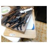 Vintage Knife Collection and Large Cutting Board