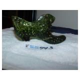 Fenton Glass Green Shoe Approx. 6" Long