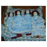 Porcelains Dolls and Matching Pillow lot of 5