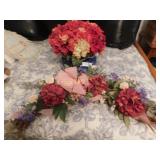 Blue and White Vase With Arrangement and Swag