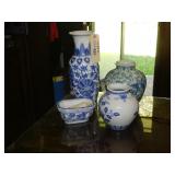 Blue and White Glass Ware Collection lot of 4