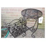 Iron Table and Magazine Rack- Table Is Approx.22"