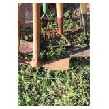 Garden Tools Lot of 8- Hoe, Rakes, Pitch Forks