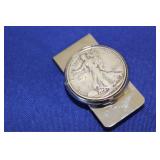 Walking Liberty Coin on Money Clip - 1945 Coin