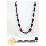 Handmade Ethnic Jewelry w Bone Rings, Chip Stone +