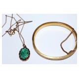 VTG 12KGE Hinged Bracelet & Peking Glass Necklace