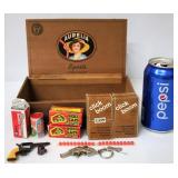 2 Mini Cap Guns w Rolls of Caps in Cigar Box