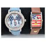 2 Disney Mickey Mouse Watches w American Flag