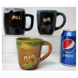 3 Van Briggle Pottery Mugs w Names Bill Bob Mom