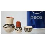 3 Mini Native American Pottery Vases Signed MSJ