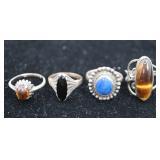 4 Vintage Sterling Silver Rings w Gemstones