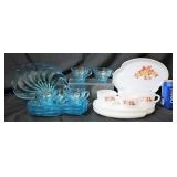 Federal Milk Glass & Hazel Atlas Aqua Snack Sets