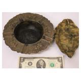 Brass Ashtray w Tobacco Leaf Dish by Cambron