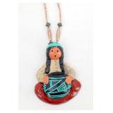 Signed Hand-Made Native Girl Pendant Necklace