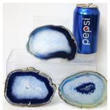 3 Geode Slices Blue Crystals