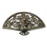 Vintage Floral Fan Brooch w 3D Geisha