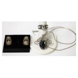 Sterling 925 & Hematite Necklace, Earrings & Ring